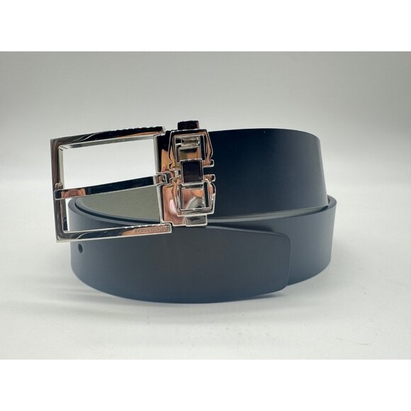 SALVATORE FERRAGAMO reversible leather men's dress belt BLACK/ SAGE -90cm - Picture 6 of 14
